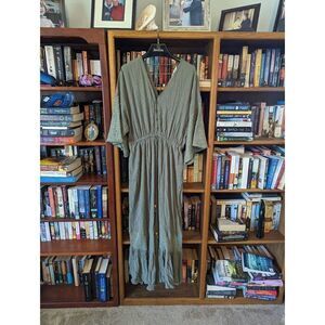 Davi and Dani maxi illusion crop jumpsuit olive green nwt sz s